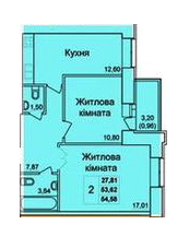 2-кімнатна 64.58 м² в ЖК на вул. Башкірцевої, 39 від 12 500 грн/м², Полтава