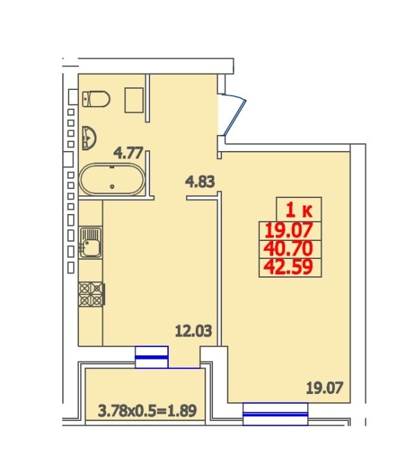 1-кімнатна 42.59 м² в ЖК Молодіжний від забудовника, с. Молодіжне