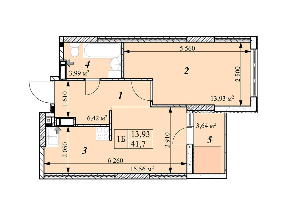 1-кімнатна 41.77 м² в ЖК Зіркова Вежа від 15 500 грн/м², м. Вишгород