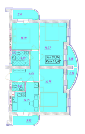 3-кімнатна 80.07 м² в ЖК Комфорт Сіті від 23 500 грн/м², Київ