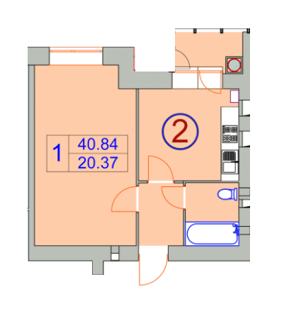 1-кімнатна 40.84 м² в ЖБК Щасливий від забудовника, Хмельницький