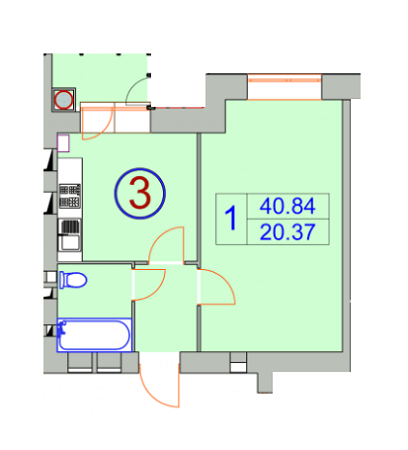 1-комнатная 40.84 м² в ЖСК Счастливый от застройщика, Хмельницкий