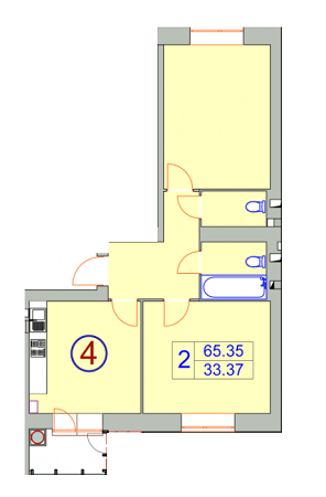 2-комнатная 65.35 м² в ЖСК Счастливый от застройщика, Хмельницкий