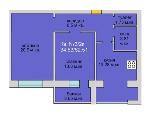 2-кімнатна 62.51 м² в ЖБ Липинський від забудовника, с. Липини