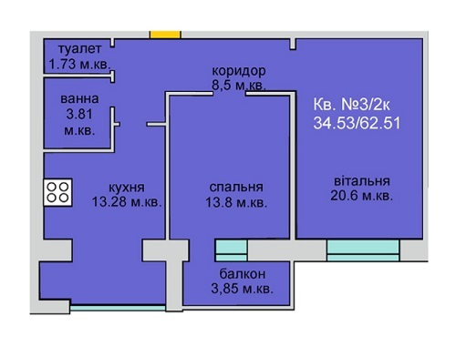 2-кімнатна 62.51 м² в ЖБ Липинський від забудовника, с. Липини