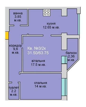 2-комнатная 63.75 м² в ЖД Липинський от застройщика, с. Липины