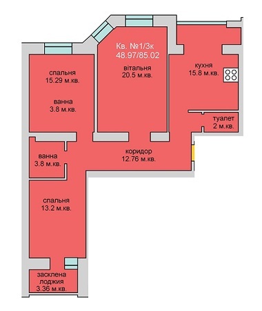 3-кімнатна 85.02 м² в ЖБ Липинський від забудовника, с. Липини