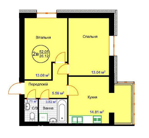 2-кімнатна 52.05 м² в ЖК Затишна Фазенда від 8 390 грн/м², смт Стрижавка