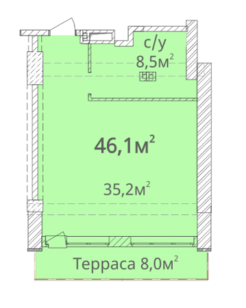 1-комнатная 46.1 м² в ЖК Орион от 19 690 грн/м², Одесса