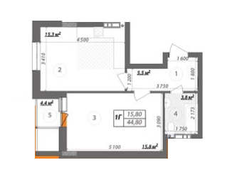 1-кімнатна 44.8 м² в КБ Podilsky від забудовника, Київ