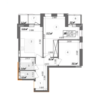 2-комнатная 60.7 м² в КД Podilsky от застройщика, Киев