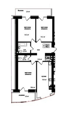 3-комнатная 98 м² в ЖК на ул. Героев Майдана, 150 от застройщика, Черновцы