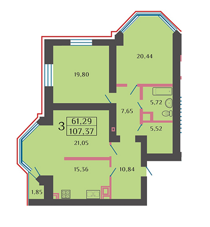 3-кімнатна 107.37 м² в ЖК Дніпровські мрії від 9 500 грн/м², Черкаси