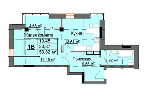 1-кімнатна 53.32 м² в ЖК Кристал від забудовника, Харків