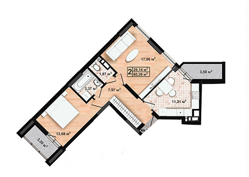 2-комнатная 60.39 м² в ЖК Green House от 14 000 грн/м², Чернигов