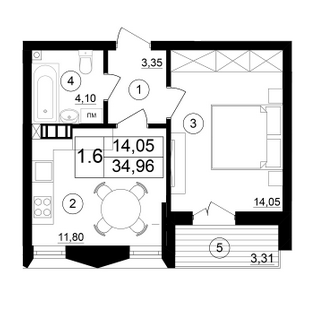 1-кімнатна 34.96 м² в ЖК Struetinsky Residence від 75 000 грн/м², Київ