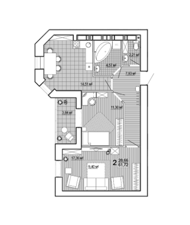 2-комнатная 61.72 м² в ЖК Сокольники от 14 300 грн/м², Харьков