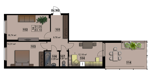 2-кімнатна 63.1 м² в ЖК Абрикос від 14 500 грн/м², Житомир