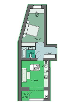 1-кімнатна 52.18 м² в ЖК Green's від 14 500 грн/м², Вінниця