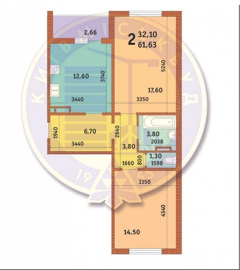 2-кімнатна 61.63 м² в ЖК Новомостицько-Замковецький від забудовника, Київ