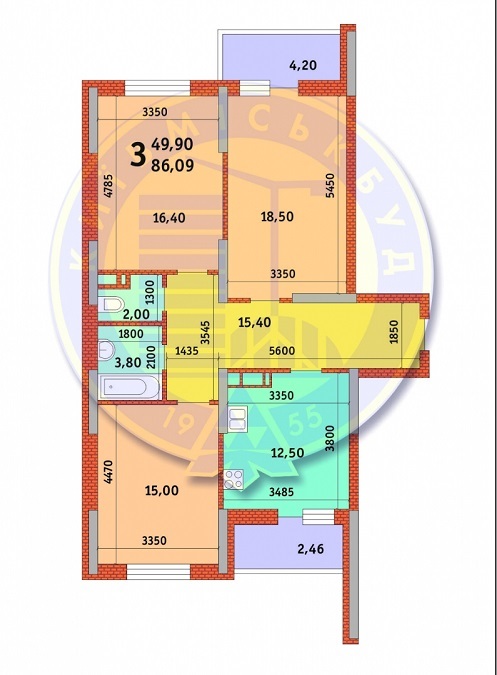 3-комнатная 86.09 м² в ЖК Новомостицко-Замковецкий от застройщика, Киев