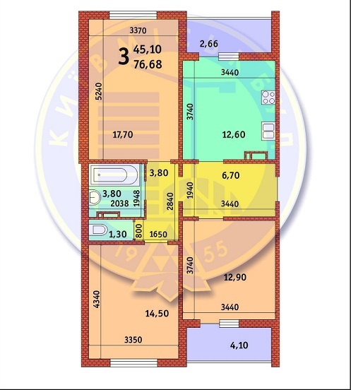 3-комнатная 76.68 м² в ЖК Новомостицко-Замковецкий от застройщика, Киев