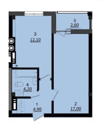 1-комнатная 40.8 м² в КД FORT HOUSE от застройщика, г. Вышгород