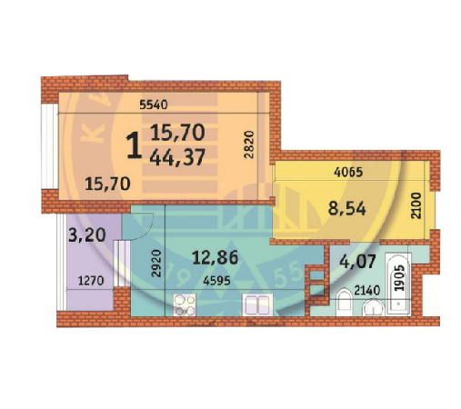 1-комнатная 44.37 м² в ЖК Лумумбы от 40 540 грн/м², Киев