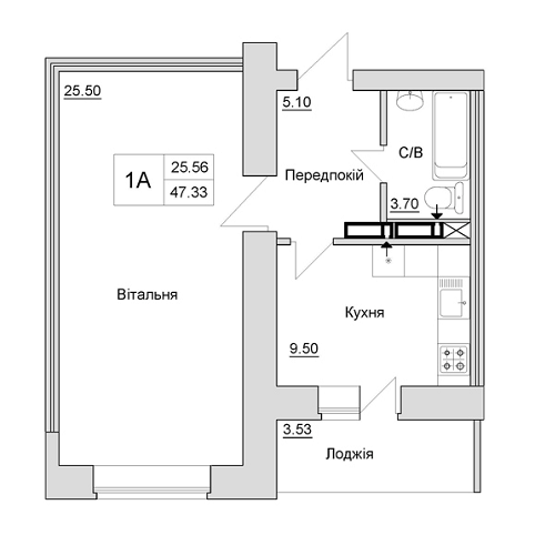 1-кімнатна 47.33 м² в ЖБ на вул. Шевченка, 4 від забудовника, м. Ірпінь