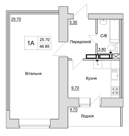 1-кімнатна 46.85 м² в ЖБ на вул. Шевченка, 4 від забудовника, м. Ірпінь