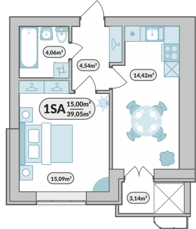 1-кімнатна 39.05 м² в ЖК 7'я від 13 600 грн/м², с. Щасливе