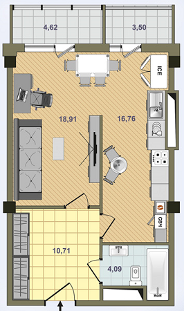 1-комнатная 56.59 м² в ЖК Аксиома от застройщика, Харьков