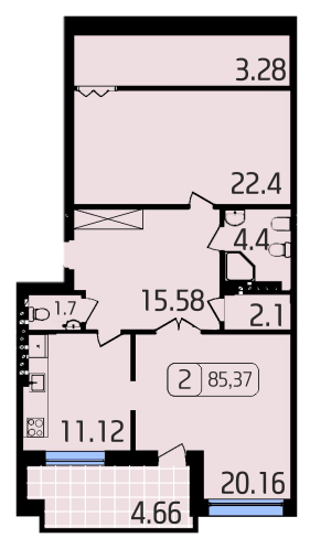 2-кімнатна 85.37 м² в ЖК Паркове від забудовника, Львів