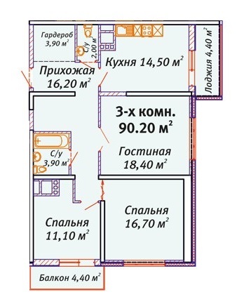 3-кімнатна 90.2 м² в ЖК Апельсин від забудовника, Одеса
