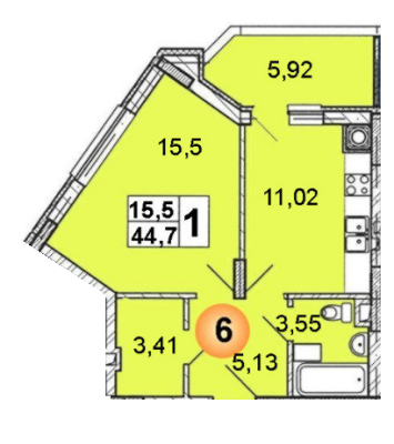 1-комнатная 44.7 м² в ЖК Арена от 14 550 грн/м², Львов