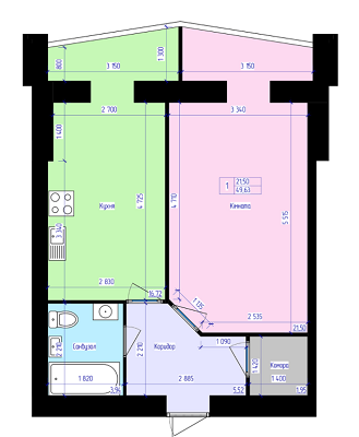 1-комнатная 49.63 м² в ЖК Атлант от застройщика, Луцк