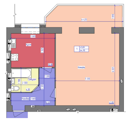 1-комнатная 64.98 м² в ЖК Атлант от застройщика, Луцк