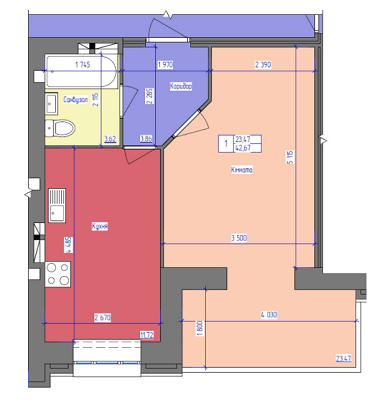 1-комнатная 42.67 м² в ЖК Атлант от застройщика, Луцк