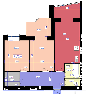 2-комнатная 80.19 м² в ЖК Атлант от застройщика, Луцк