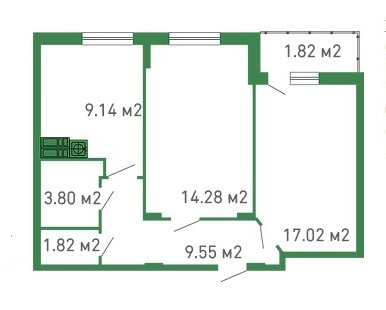 2-комнатная 63.52 м² в ЖК Банковский от застройщика, г. Борисполь