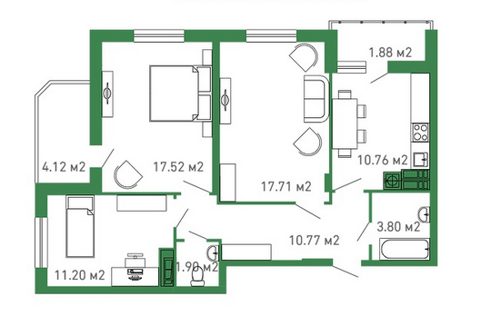 3-комнатная 79.66 м² в ЖК Банковский от застройщика, г. Борисполь