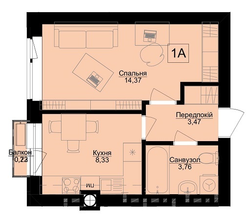 1-кімнатна 30.15 м² в ЖК Оксамитовий від 13 500 грн/м², с. Софіївська Борщагівка