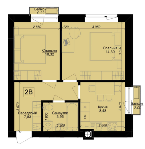 2-кімнатна 45.33 м² в ЖК Оксамитовий від 13 900 грн/м², с. Софіївська Борщагівка