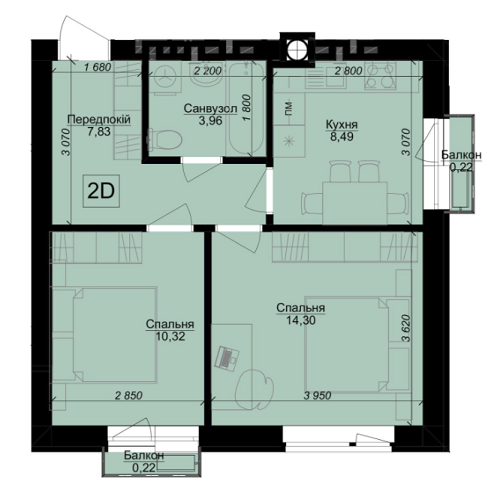 2-кімнатна 45.34 м² в ЖК Оксамитовий від 13 900 грн/м², с. Софіївська Борщагівка