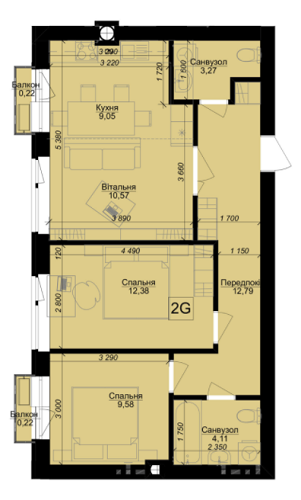 2-кімнатна 62.19 м² в ЖК Оксамитовий від 13 900 грн/м², с. Софіївська Борщагівка