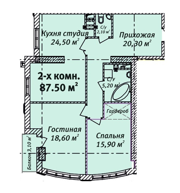 2-комнатная 87.5 м² в ЖК Бельэтаж. Дом на Белинского от застройщика, Одесса