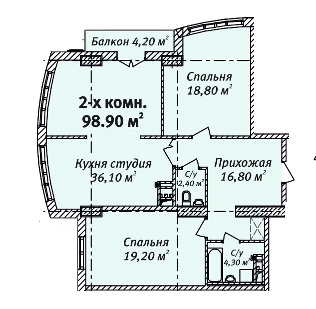 2-комнатная 98.9 м² в ЖК Бельэтаж. Дом на Белинского от застройщика, Одесса