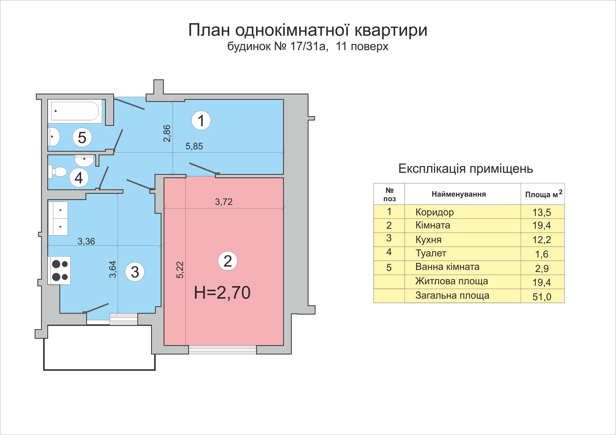 1-комнатная 51 м² в ЖК Васильковский от застройщика, Киев