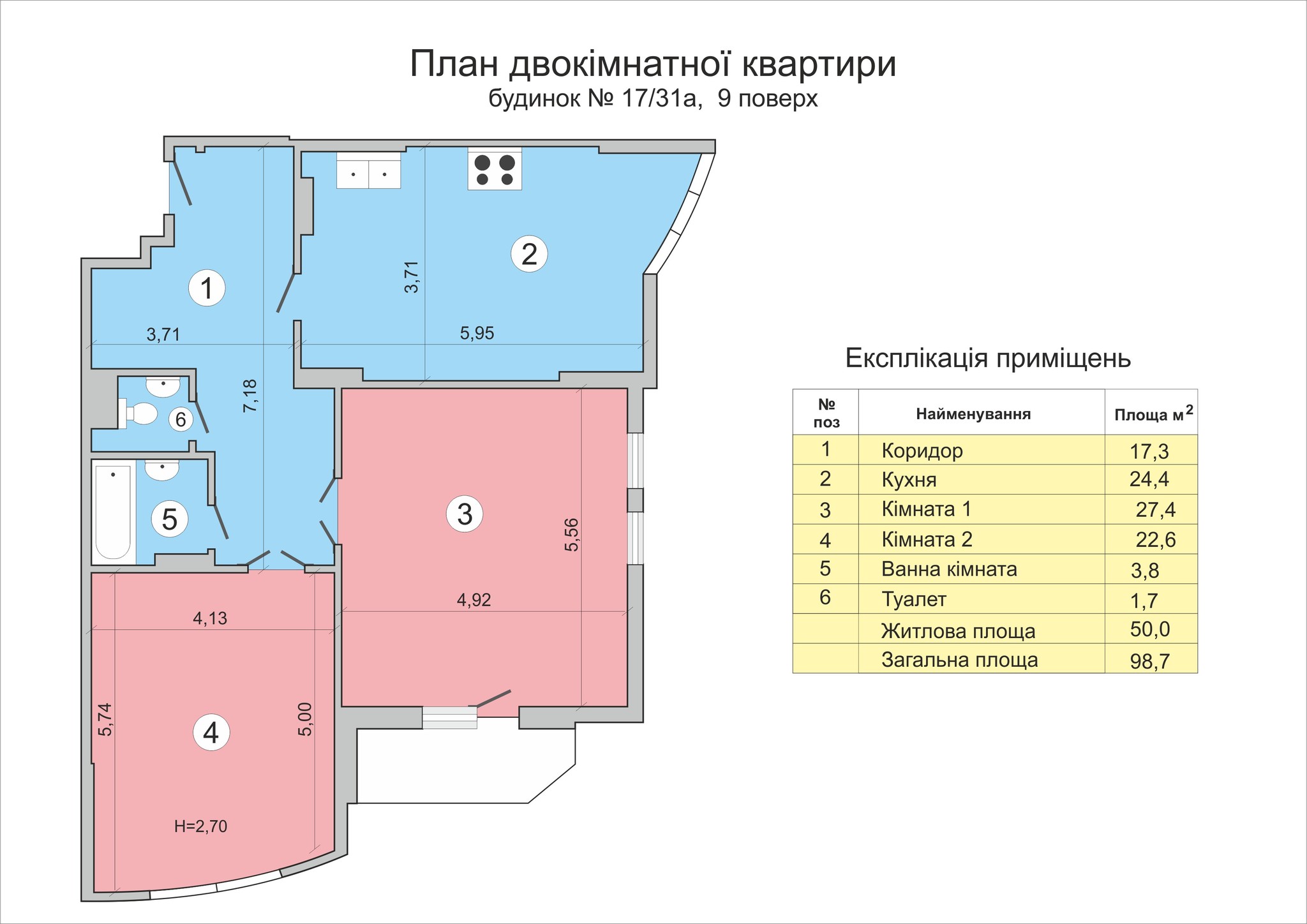 2-кімнатна 98.7 м² в ЖК Васильківський від забудовника, Київ