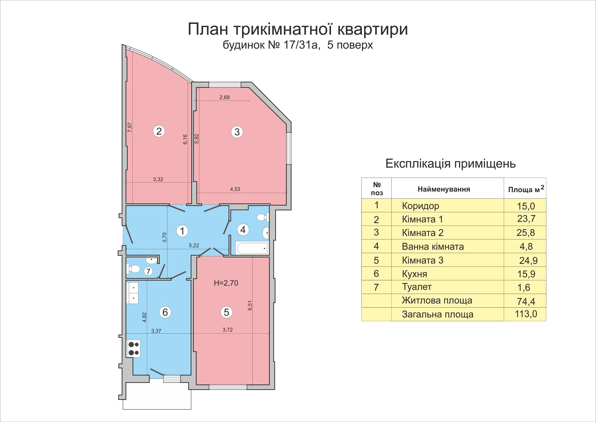 3-кімнатна 113 м² в ЖК Васильківський від забудовника, Київ